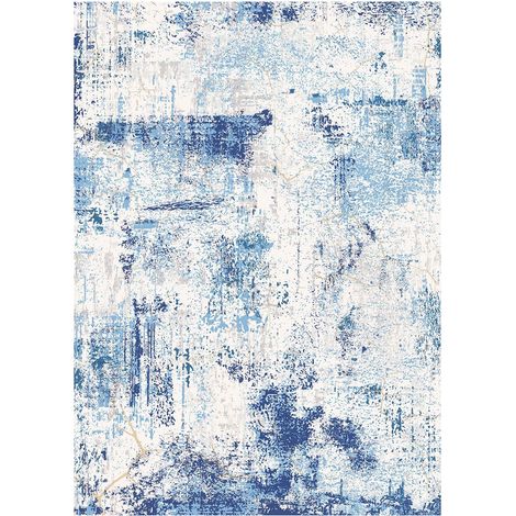 Tapis de sol 5x7 pi, lavable, antidérapant, résistant aux déchirures, moelleux, adapté aux animaux et enfants, moderne, pour salon, chambre, bureau, entrée, bleu. (1/5)