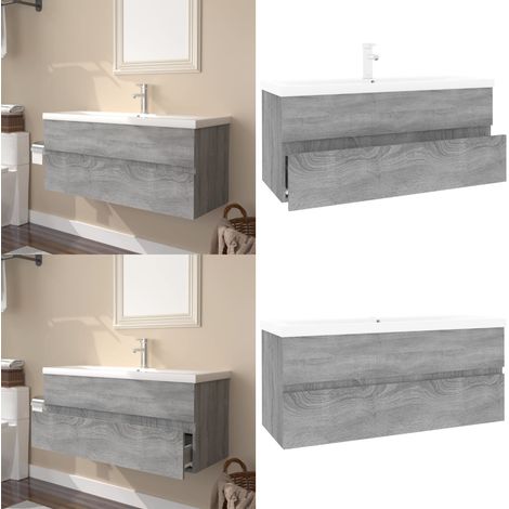 Meuble lavabo avec bassin intégré Sonoma gris Bois d'ingénierie - Meuble Lavabo - Meuble Salle De Bain - Vanity Unit - Meubles De Salle De Bain - Design Moderne - Home & Living (1/5)