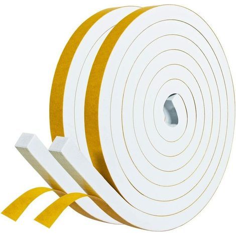 Joint Adhésif pour Portes entrée Fenêtre 2 rouleaux Joint Isolationen en Mousse Caoutchouc 12mm x 10mm x 2m Antichoc Calfeutrage Contre aux courants d'air Poussière - Mousse blanc film jaune (1/4)