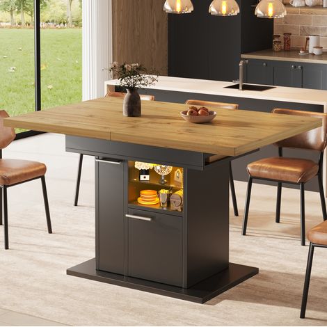 MEUBLIV Ausziehbarer Esstisch 140x80 cm Schwarz – integrierter Stauraum, LED, 4-6 Personen (1/5)