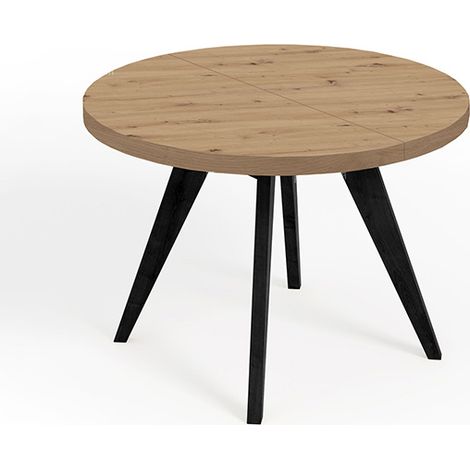 Table de salle à manger ronde extensible LORA, style loft, scandinave, diamètre : 100 / 200 cm, Couleur :Artisan / Noir (1/4)