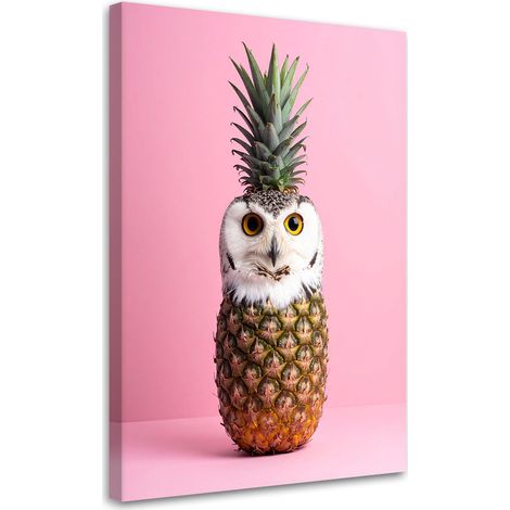 Tableau déco Hibou ananas sur fond rose abstraction 60x90 (1/4)