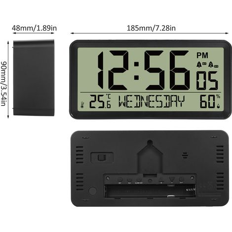 Sveglia digitale LCD a batteria, piccola sveglia elettronica da tavolo con indicazione di temperatura interna, umidità, dati, retroilluminazione e funzione snooze, ideale per casa, camera da letto e c (1/5)