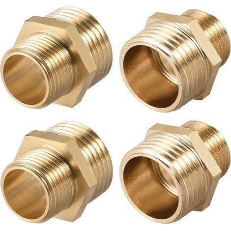 Adaptateur 1/2 à 3/4 Pouce, Mamelon Double Réduction en Laiton, 4 Pièces Raccord Réducteur avec Hexagone, Filetage Extérieur des Deux Côtés 1/2 x 3/4 Pouce, Raccord de Mamelon pour Tuyau Eau (1/5)