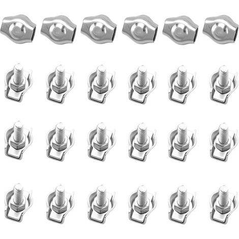 24 Pièces Pince Câble Métallique,Serre-Câble M2,Clips de Câble en Acier Inoxydable Pour Câble D’Acier 2mm,Pour Les Chantiers (1/5)