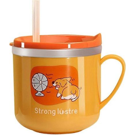 Tasse en acier inoxydable à motif dessin animé, tasse à lait anti-brûlure pour enfants, tasse à eau-8.5x8cm-Yellow (1/2)