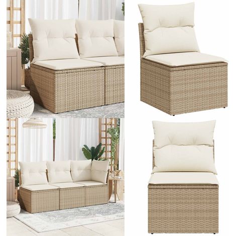 Canapé de jardin sans accoudoirs coussins beige résine tressée - Canapé De Jardin - Meubles De Jardin - Salon De Jardin - Rotin Pe - Chaise Longue - Home & Living (1/5)