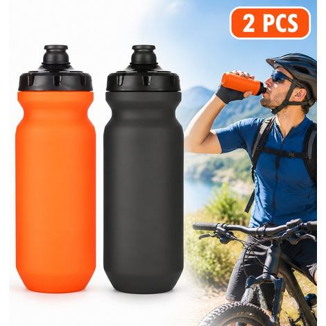 Lot de 2 bidons de velo 600 ml en plastique resistant sans BPA, capuchon a pression pratique, ideal cyclisme, course a pied et salle de sport (1/5)