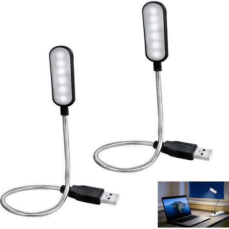 2-Piece Flexible USB LED Lamp, Dimmable USB Lamp, 6 LED Gooseneck Flexible USB Lamp, Computer and Reading Light, Soft USB Light for PC, Mac, Power Bank, USB TV, Low Power Consumption (1/5)