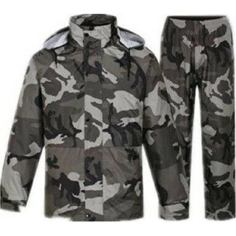 TrAdE Shop Traesio - Giacca Mantella Pantaloni Impermeabile Mimetica Pvc Antipioggia Cappuccio -