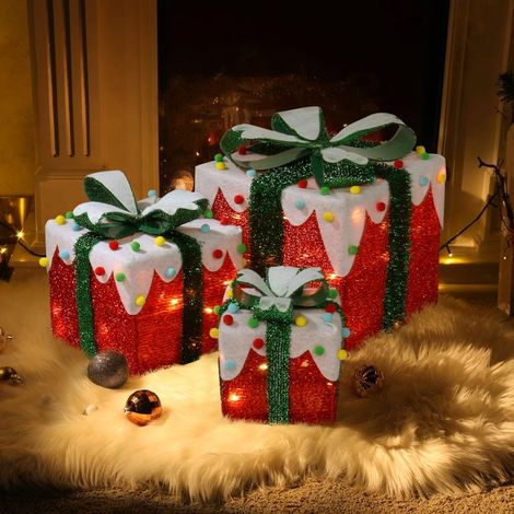 Alightup - Kit de 3 Boîtes Cadeaux de Noël LED Décoration de Noël,20 /15/11cm (1/5)