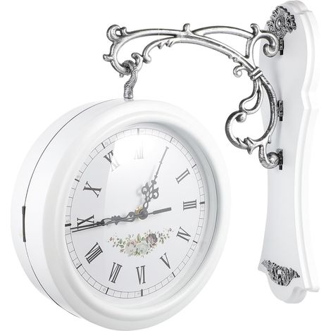 Horloge Murale Double Face Rotative 360° Style Européen Vintage Cadran Clair à Grands Chiffres Design Blanc Moderne Décoration Intérieure pour Salon la Cuisine et Bureau (1/5)