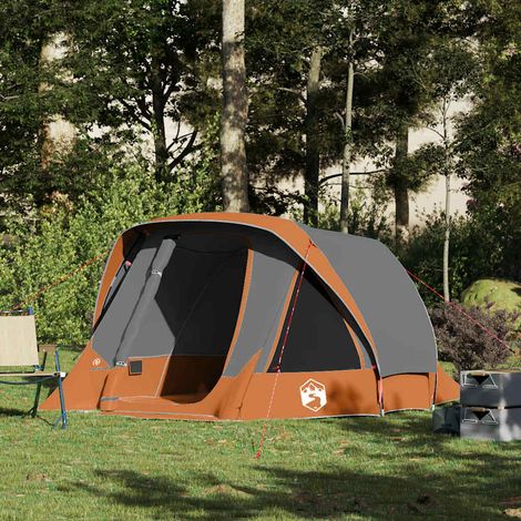 vidaXL Tente de camping de cabine 4 personnes gris orange imperméable (1/5)