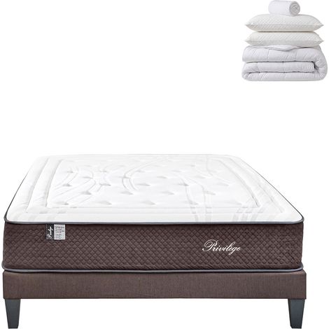 Pack Privilège 140x190 cm Matelas Ressorts + Sommier Bois + Accessoires (1/5)