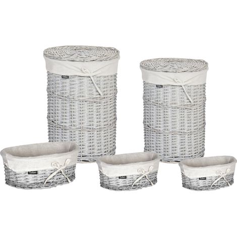 Conjunto de 5 cestas para ropa de madera de sauce moderno cestos para la colada blanco Vakari