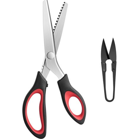 Ciseaux Dentelés 中, Ciseaux à Coudre de Qualité Professionnelle, 23 cm, Noir et Rouge (1/5)