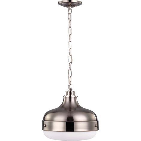 Pendellampe Deckenlampe Hängeleuchte Stahl Glas D 33cm Nickel gebürsteter Stahl