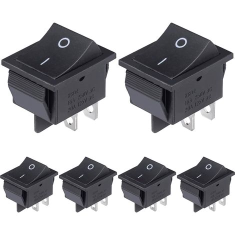 6 Pièces Interrupteur à bascule, 4 broches DPST, ON-OFF 16A 250V, Noir, pour véhicule bateau appareil (1/5)