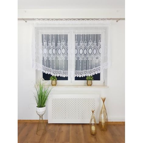 Rideau prêt à poser en marquise 300x130 cm avec dentelle guipure décorative (1/5)