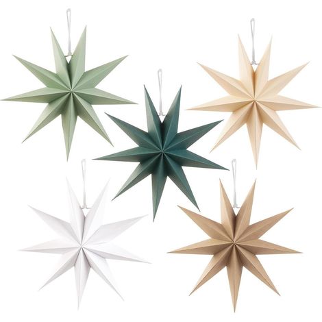 5er Set Papiersterne 30cm Weihnachtssterne Dunkelgrün Beige Deko (1/5)