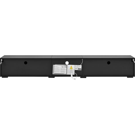 Meuble TV moderne avec portes laquées noires, éclairage LED multicolore contrôlable via application, étagère transparente centrale (1/5)