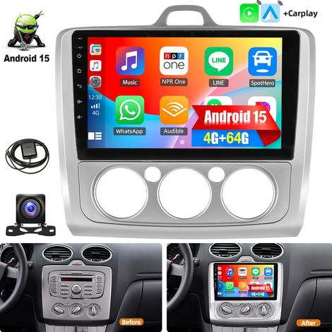 Autoradio 32/64 Go avec Android 15, Apple CarPlay et navigation GPS pour Ford Focus MK2/MK II (2004-2011) - 4+64G CAM (1/5)