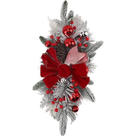 Kabellose Weihnachtstreppendekoration, 60 x 30 cm, PVC, realistisch und edel, rot, ohne Beleuchtung (1/5)