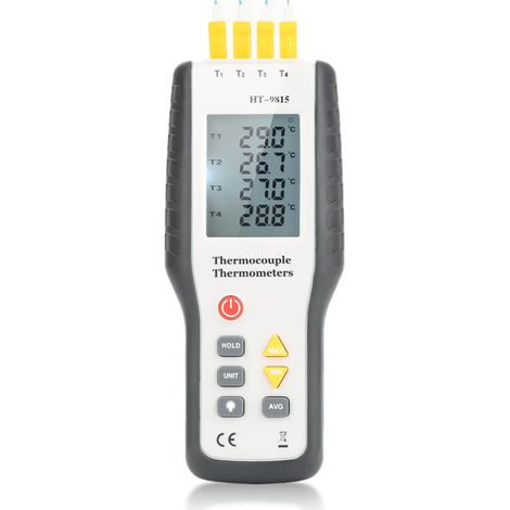 Thermomètre à thermocouple numérique ,Thermomètre à capteur de thermocouple numérique à 4 canaux de type K , Thermomètre à thermomètre numérique avec affichage des données Min/Max/Moyenne et fonction (1/5)