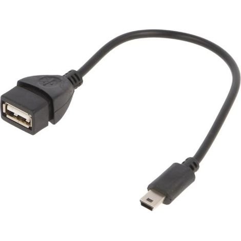 Cable USB 2.0 USB A femelle vers prise USB B mini male 0.15m - Noir