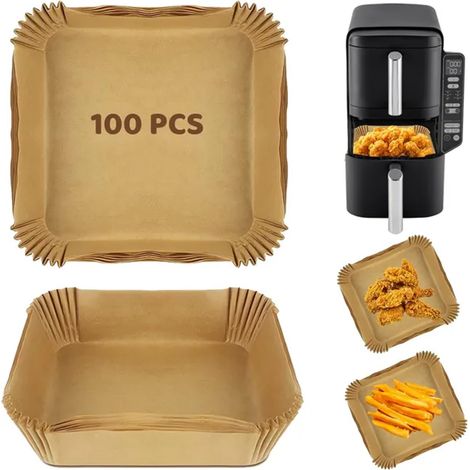 Lot de 100 papiers cuisson rectangulaires jetables 20 × 16 × 4,5 cm, moules en papier pour friteuse à air, cuisson et préparation domestique (1/5)