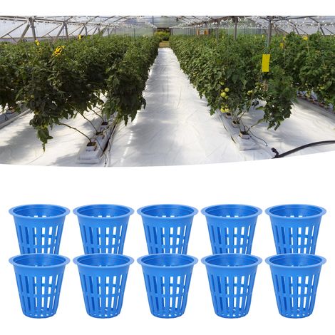 10 unités/vente de paniers de culture en plastique de haute qualité, y compris des paniers de type tuyau, de type boîte et autres paniers de culture hydroponique et hors-sol en bleu. (1/5)