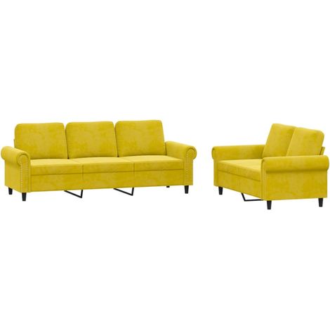 vidaXL Set di Divani 2 pz con Cuscini giallo in Velluto (1/5)