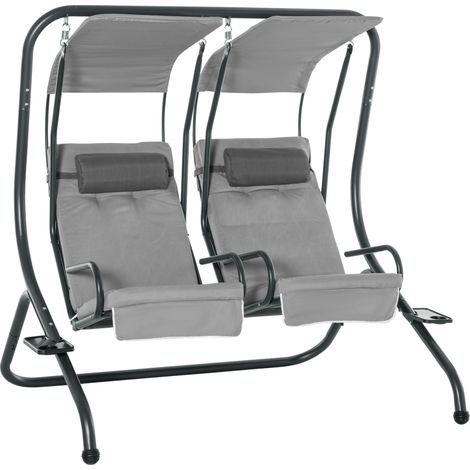 Outsunny Canopy Swing 2 Separate Relax Chairs w/ Removable Canopy Grey (1/5)