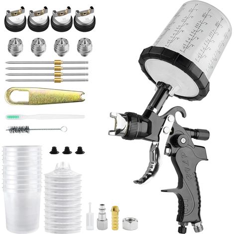 HVLP Professionnel Pistolet à Peinture avec 10 gobelets jetables de 650 ML, Pistolet Peinture Air Comprimé 3 Buses 1,4/1,7/2,0/2.5mm et Accessoires, HVLP Meubles Voiture de réparation (1/5)