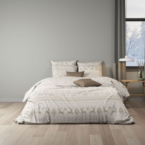 Parure de lit 200x200 flanelle écru Terre de Nuit Flocon (1/2)