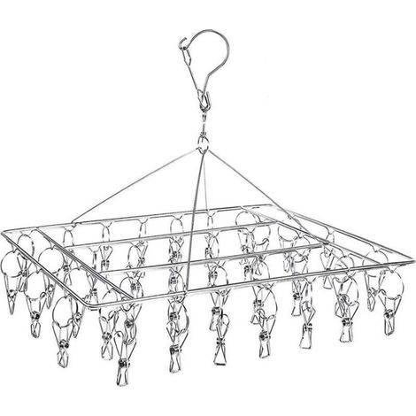 Etendoir Chaussette, étendoir à Linge à Suspendre avec 36 Pinces en Acier Inoxydable à lépreuve du Vent pour Chaussettes,sous-vêtements,vêtements,Serviettes (1 Pack Hanger) (1/4)