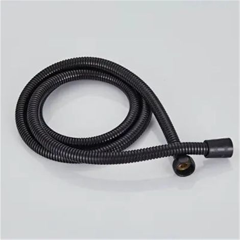 Crochet de douchette noir/chrome, siège de douche en laiton massif G1/2" avec raccord de flexible de douche et supports de fixation (flexible noir de 150 cm). (1/5)