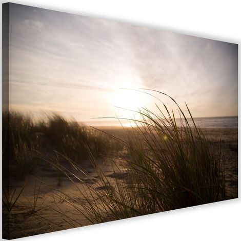 Tableau sur toile Plage Herbe Coucher de soleil 90x60 (1/5)