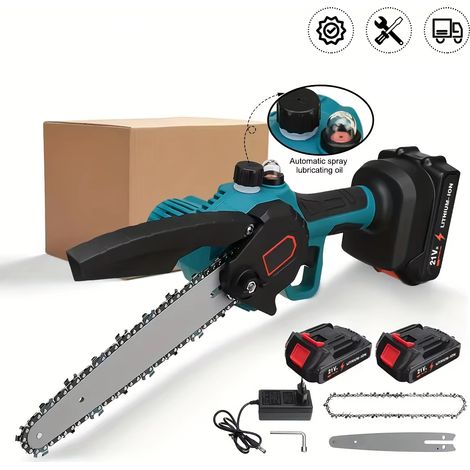 Tronçonneuse électrique sans fil 8 pouces, scie de taille puissante pour le travail du bois et l’élagage du jardin, compatible batterie Makita 18V avec 2 batteries