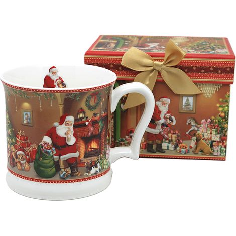 Tazza da caffè o tè in porcellana, con decorazione natalizia, grande 450 ml, ideale come regalo. (1/5)