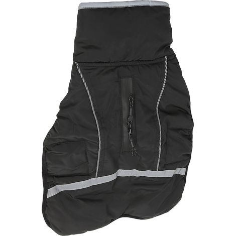 Manteau d'automne/hiver ample pour chien de petite et moyenne taille, noir, avec collier en peluche et veste chaude en coton réfléchissant et imperméable. (1/5)