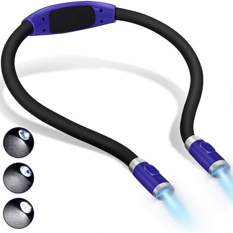 Lampe de lecture LED, veilleuse mains libres rechargeable et flexible à pince, double tête (bleu foncé) (1/4)