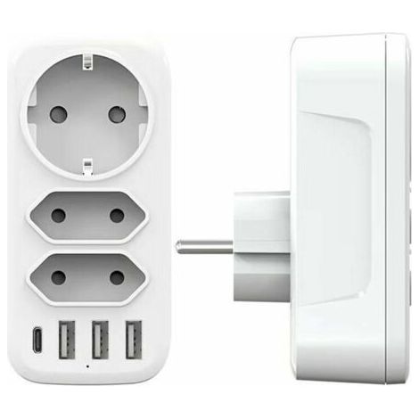USB Multiple Socket, 3 Socket Wall Power Strip and 3 3A USB Ports, 6 in 1 4000W Multiple USB Charger, USB Power Strip for Home, Office, Travel Compatible with Phone, Laptop, (1/4)