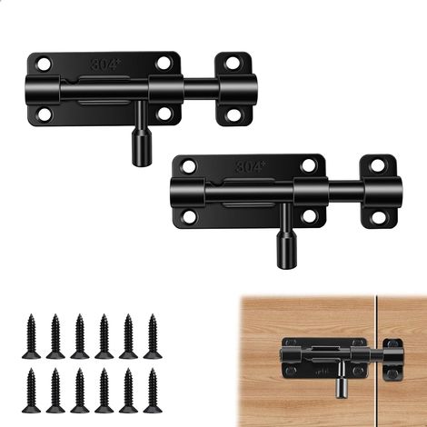 Loquet Porte, 2 Pièces 304 Targette Porte Exterieur, Verrou Porte Coulissante, Verrou Porte Exterieur pour Entrepôt Garage Grange Portail Cour Porte Clôture, Verrou Porte Interieure pour Chambre(Noir) (1/5)