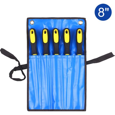 Assortiment de 5 limes : 1 carrée, 1 ronde, 1 demi-ronde, 1 plate, 1 triangulaire, 8 pouces à denture râpe, avec sac transport, outil sculpture bois plastique cuir (1/2)