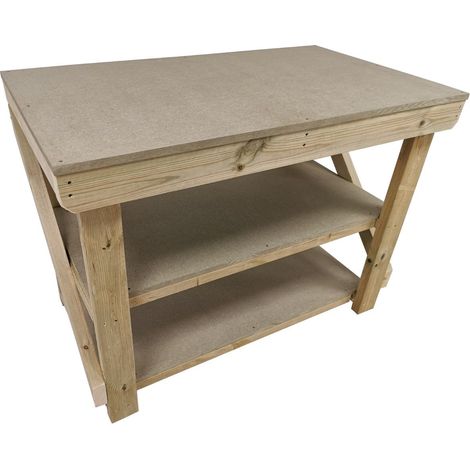 Wooden workbench 18mm uniMDF Moisture resistant top (H-90cm, D-70cm, L-180cm) with double shelf