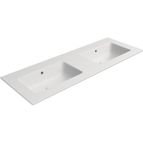 PURA vasque double en céramique Slim 122x46cm, sans trou pour robinetterie, blanc mat (1/3)