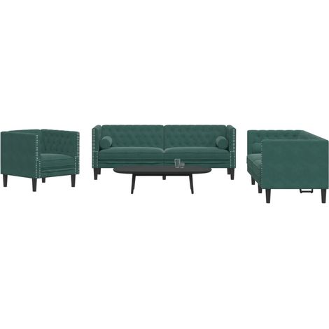 vidaXL Ensemble de canapé Chesterfield et traversins 3 pcs vert foncé