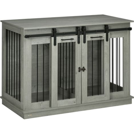 Double Dog Crate Furniture for Large and Small Dogs with Divider - Stylish Grey Design (1/5)