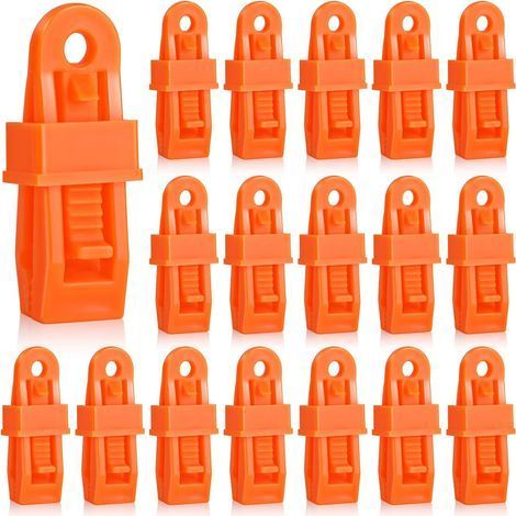 Lot de 20 pinces de fixation multi usage avec bouche crocodile solide pour tente d'extérieur, auvent, bannière et couverture (orange) (1/5)